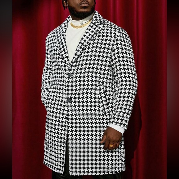 posh Chronicles Other - Manfinity Men Plus Houndstooth Print Lapel Neck Overcoat